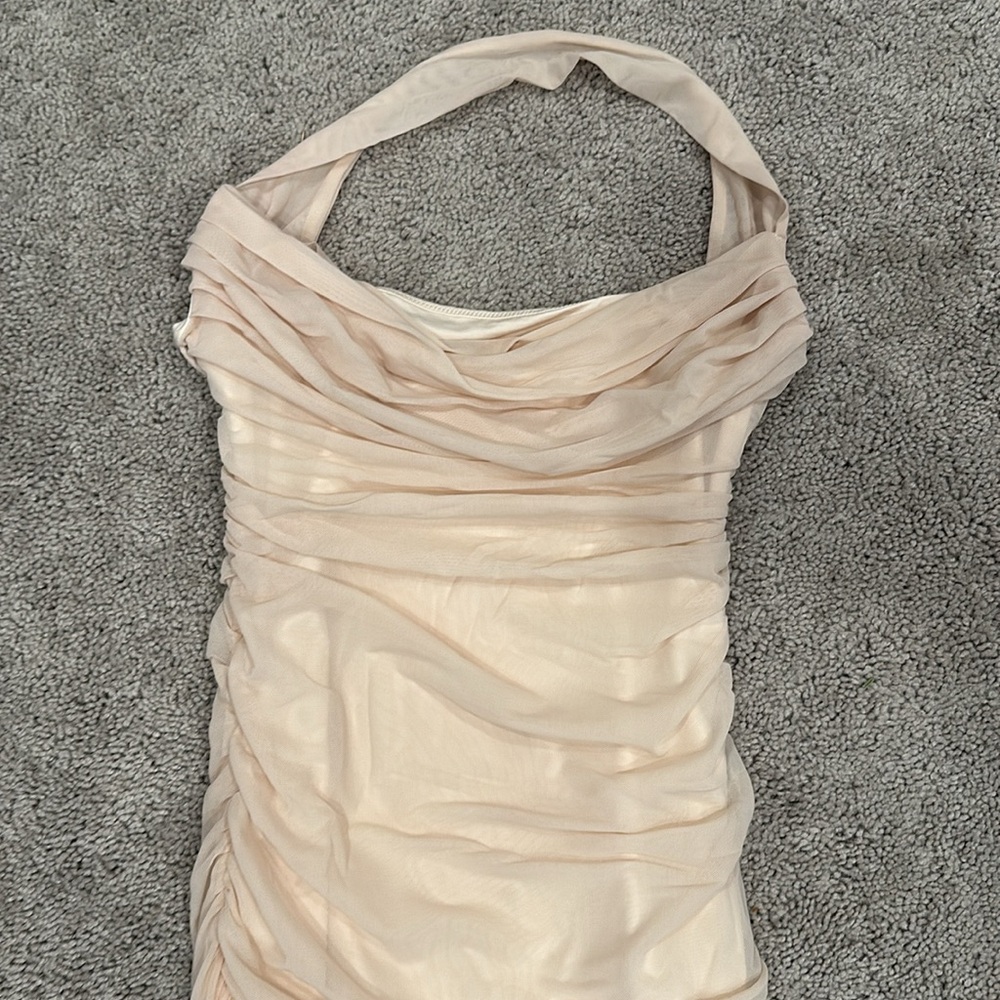 Oh Polly Cream Halter Neck Bodycon Mini Dress (8)